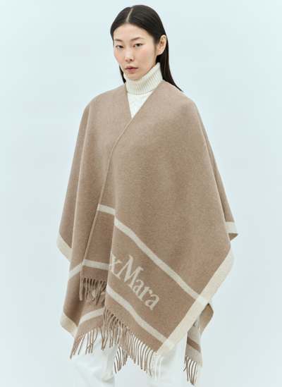 Max Mara Wool Cloak With Fringes In Dove Grey