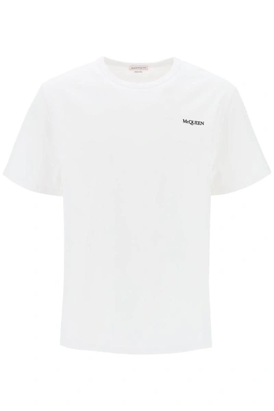 Alexander Mcqueen Embroidered-logo Cotton T-shirt In White