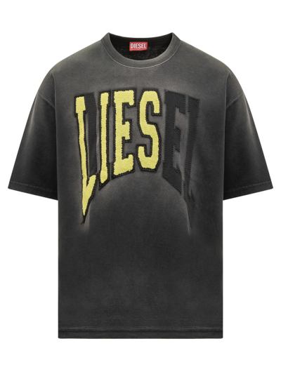 Diesel T-wash-n Flocked-logo T-shit In Black