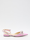 Mach&mach Double Bow Crystal-embellished Satin Point-toe Flats In Pink