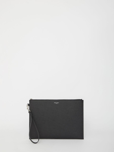 Saint Laurent Leather Tablet Holder In Black