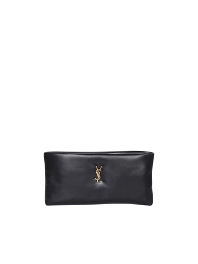 Saint Laurent Calypso Ysl Zip Padded Clutch Bag In Black