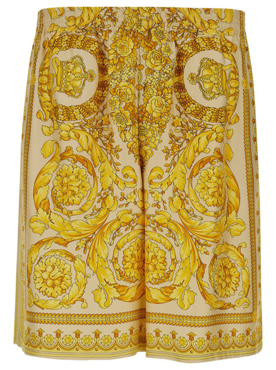 Versace Silk Barocco Champagne Print In Yellow