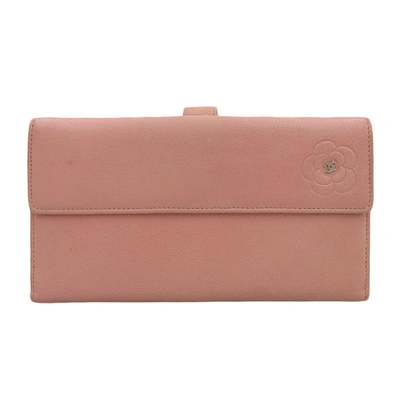 Pre-owned Chanel Camélia Pink Leather Wallet  ()