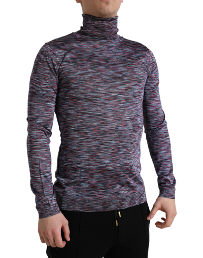 Dolce & Gabbana Blue Purple Turtleneck Pullover Men's Sweater