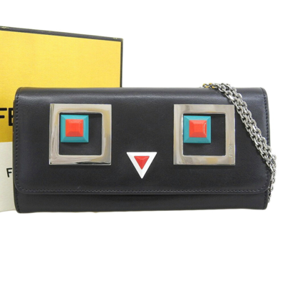 Fendi Continental Black Leather Wallet  ()