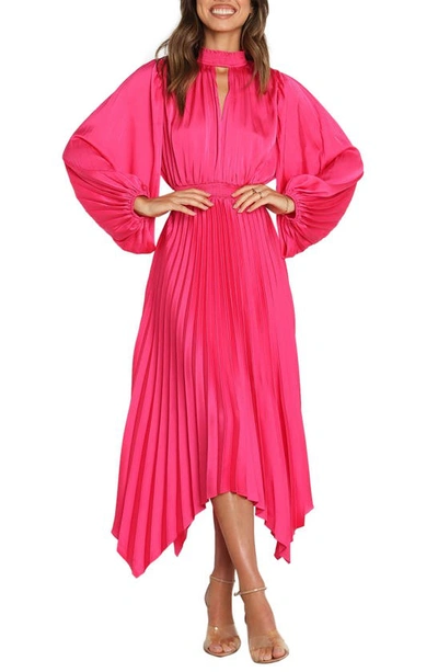 Petal And Pup Eloise Pleated Balloon Sleeve Midi Dress In Pink