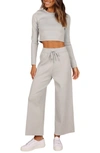Petal And Pup Petal & Pup Ayers Long Sleeve Rib Top & Wide Leg Pants In Grey