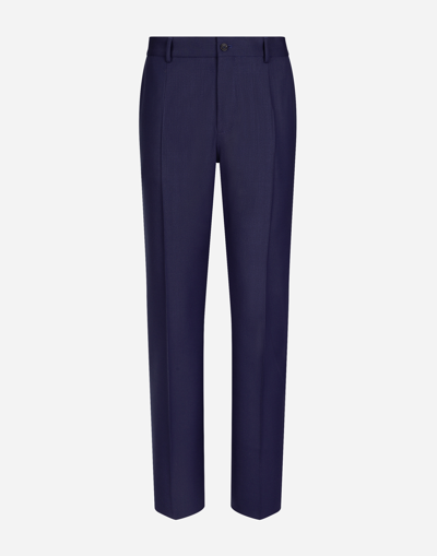 Dolce & Gabbana Tailored Stretch Wool Pants In Blue