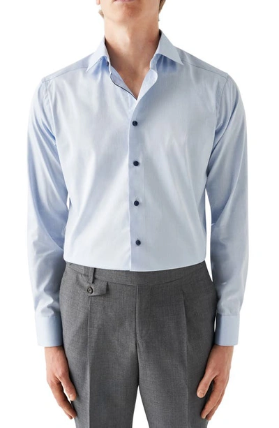 Eton Contemporary Fit Twill Shirt With Contrast Buttons In Blue