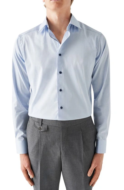 Eton Contemporary Fit Twill Shirt With Contrast Buttons In Lt/pastel Blue