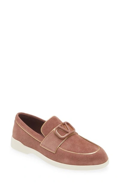 Valentino Garavani Vlogo Suede Easy Loafers In Brownish Orange A