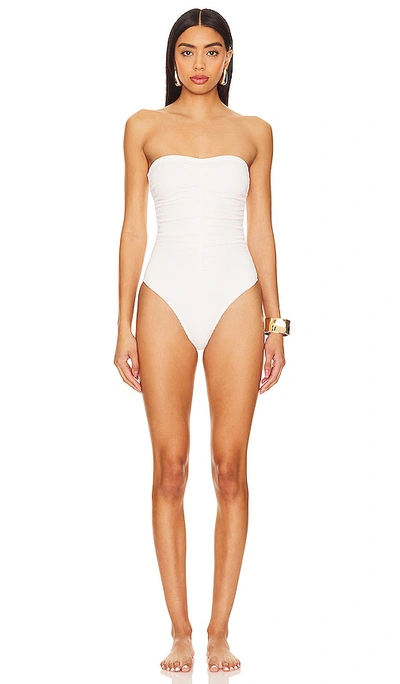 Milly Cabana Textured Ruched One Piece In White