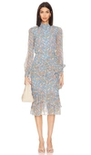 Saloni Women's Isa Ruffled Silk Georgette Teardrop Print Dress In Linden Sky