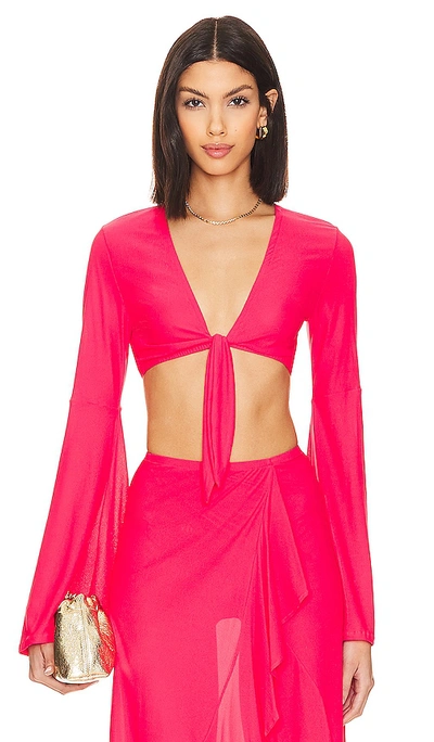 Luli Fama Bell Sleeve Crop Top In Bombshell Red