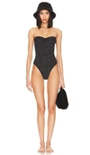 Hunza G Brooke Metallic Seersucker Bandeau Swimsuit In Black & Gold