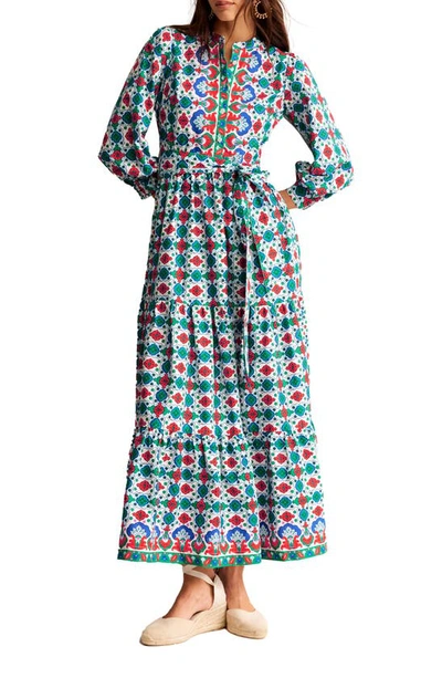Boden Alba Long Sleeve Tiered Cotton Maxi Dress In Multi, Coastal Tile