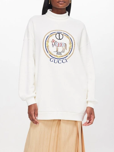 Gucci Horse-embroidered Felted-cotton Sweatshirt In White