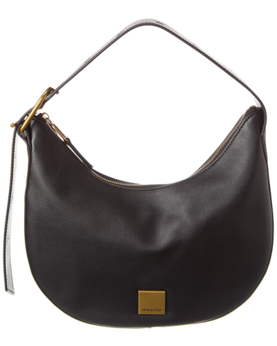 Dolce Vita Adjustable Leather Shoulder Hobo Bag In Black