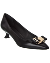 Ferragamo Zelma Kitten Heel Pumps With Vara Plate In Black
