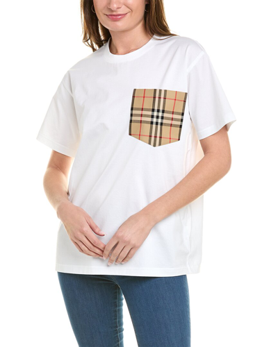 Burberry Irem Check Pocket Oversize Cotton T-shirt In White