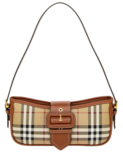 Burberry Sling Check Canvas Shoulder Bag In Beige