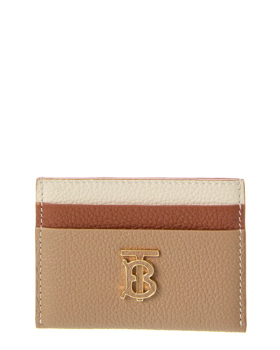 Burberry Tb Leather Card Holder In Beige