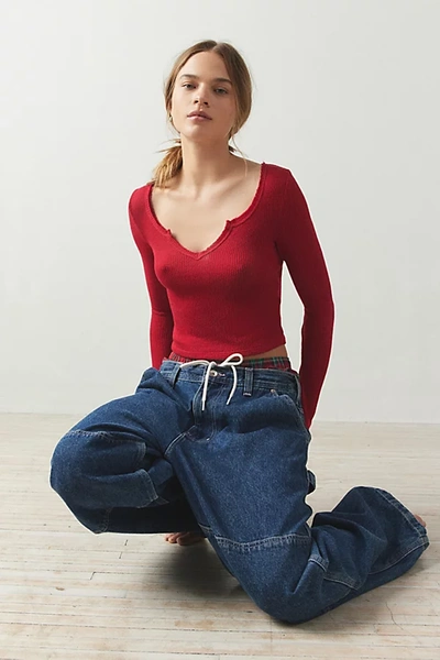 Out From Under Lias Notch Neck Top In Bright Red, Women's At Urban Outfitters