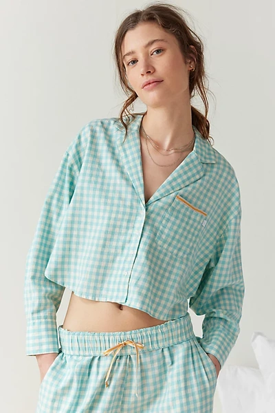 Out From Under Pj Party Cropped Button-down Top In Light Blue, Women's At Urban Outfitters