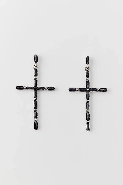 Urban Outfitters Thin Cross Drop Earring In Black, Women's At