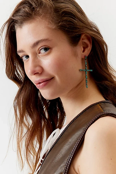 Urban Outfitters Thin Cross Drop Earring In Blue, Women's At
