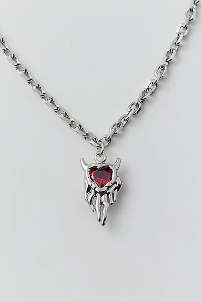 Urban Outfitters Devil Heart Pendant Necklace In Silver, Men's At  In Metallic