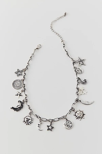Urban Outfitters Sun And Moon Charm Necklace In Silver, Women's At