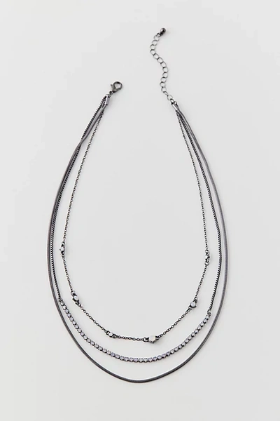 Urban Outfitters Delicate Rhinestone Layered Necklace In Silver/black, Women's At