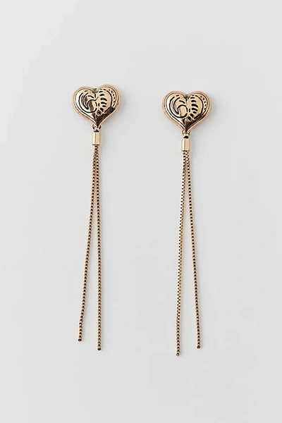 Urban Outfitters Heart Fringe Drop Earring In Gold, Women's At