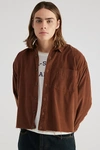 Urban Renewal Remade Overdyed Raw Crop Cord Long Sleeve Shirt In Brown, Men's At Urban Outfitters