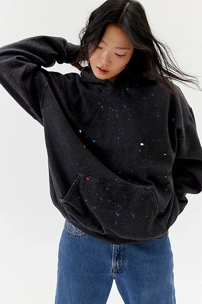 Urban Renewal Remade Paint Splatter Hoodie Sweatshirt In Black, Women's At Urban Outfitters
