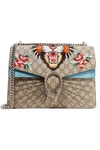 Gucci Dionysus Medium Appliquéd Printed Coated-canvas And Suede Shoulder Bag In Beige