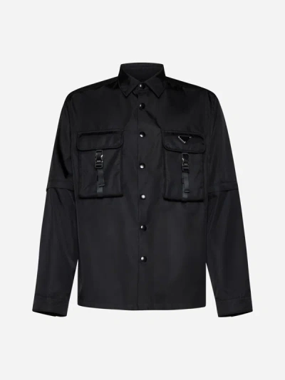 Prada Cargo Pockets Re-nylon Shirt In Black