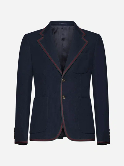 Gucci Cotton Knit Single-breasted Blazer In Caspian