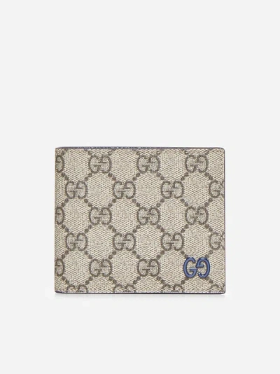 Gucci Gg Fabric And Leather Bifold Wallet In Beige,ebony,royal Blue