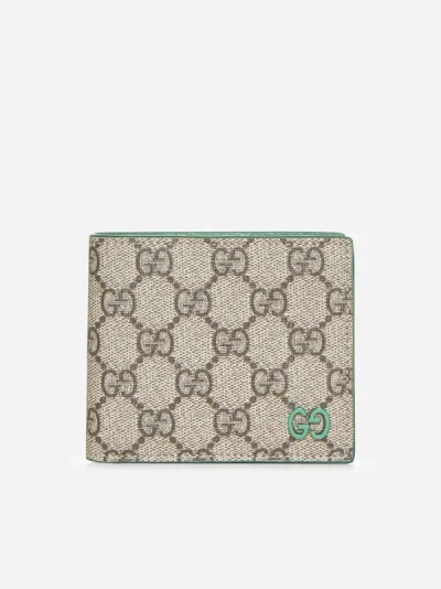 Gucci Gg Fabric And Leather Bifold Wallet In Beige,ebony,green