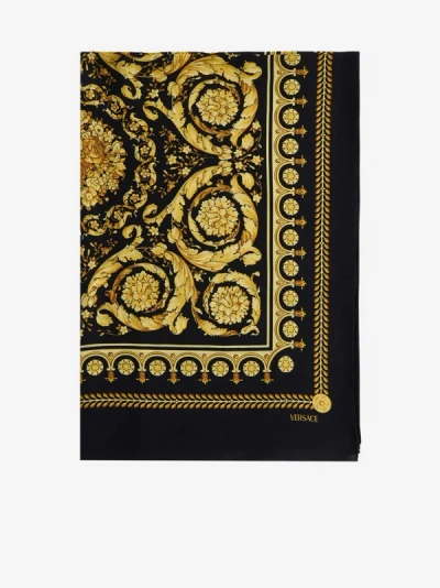 Versace Barocco Silk Stole In Black,gold