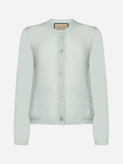 Gucci Logo-patch Ribbed Cashmere Cardigan In Mint