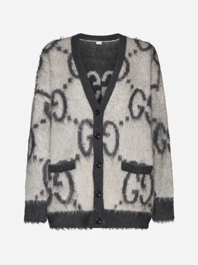 Gucci Women Reversible Gg Mohair-blend Cardigan In Cream,black