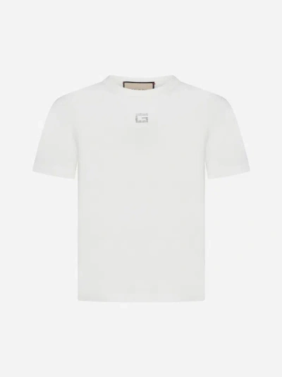 Gucci Rhinestoned Logo Cotton T-shirt In White