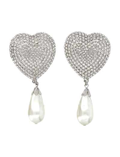 Alessandra Rich Crystal Heart With Pendant Pearl In Silver Crystal