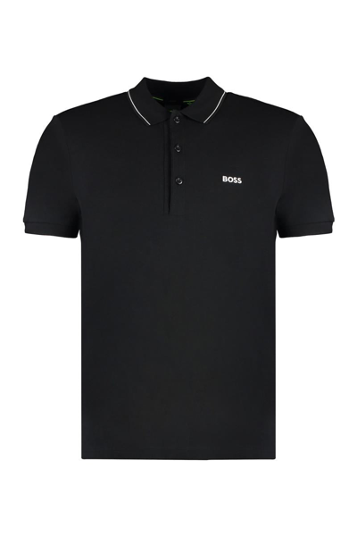 Hugo Boss Logo-embossed Cotton Polo Shirt In Black