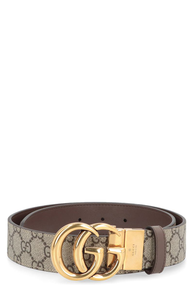 GUCCI GUCCI LEATHER AND GG SUPREME FABRIC REVERSIBLE BELT