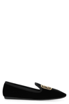 Miu Miu Logo-embroidered Velvet Slippers In Black